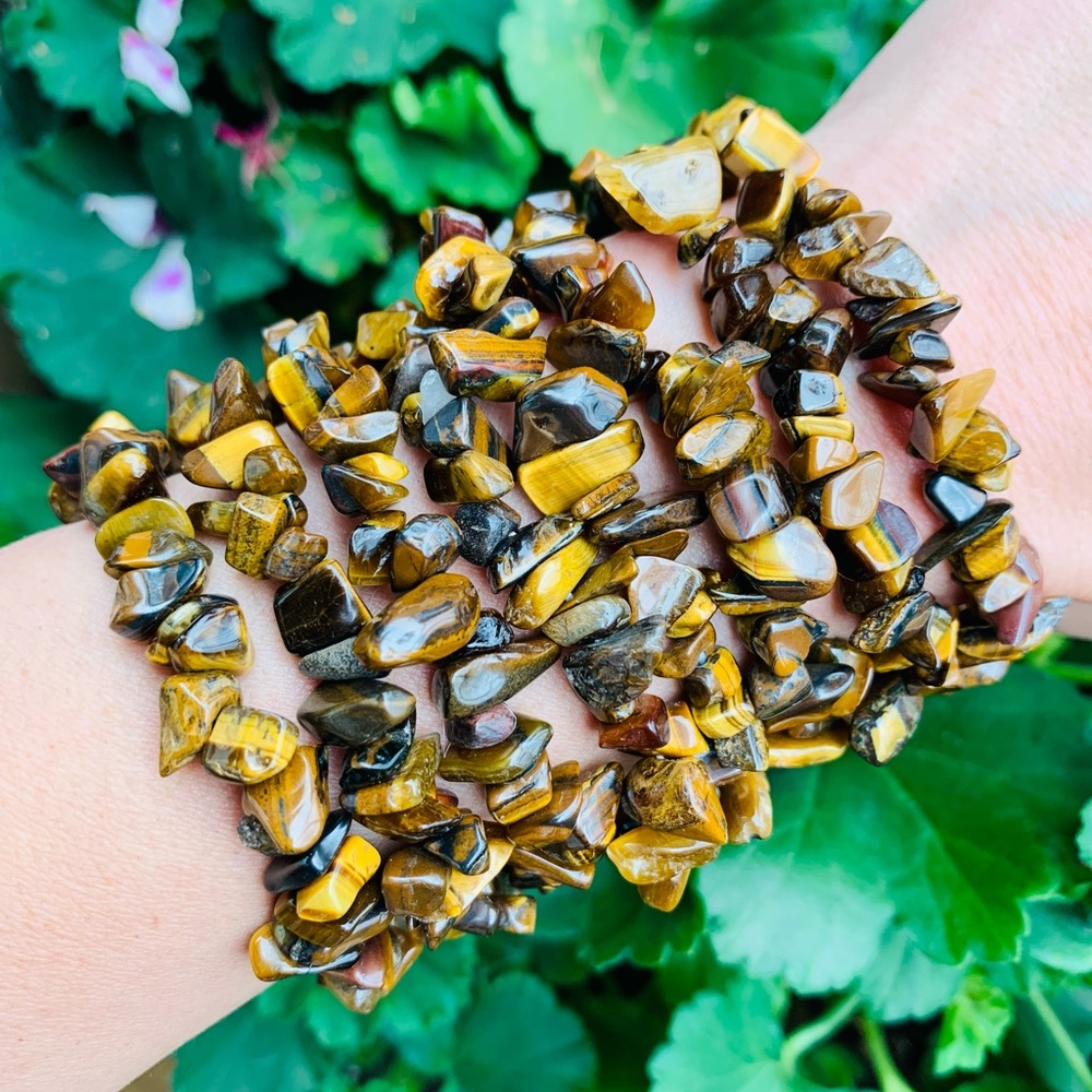 Genuine Tiger Eye Gemstone Chip Bracelet